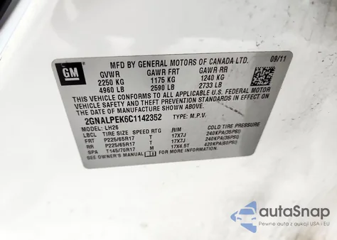 2012 Chevrolet Equinox Lt from USA, damaged, VIN 2GNALPEK6C1142352